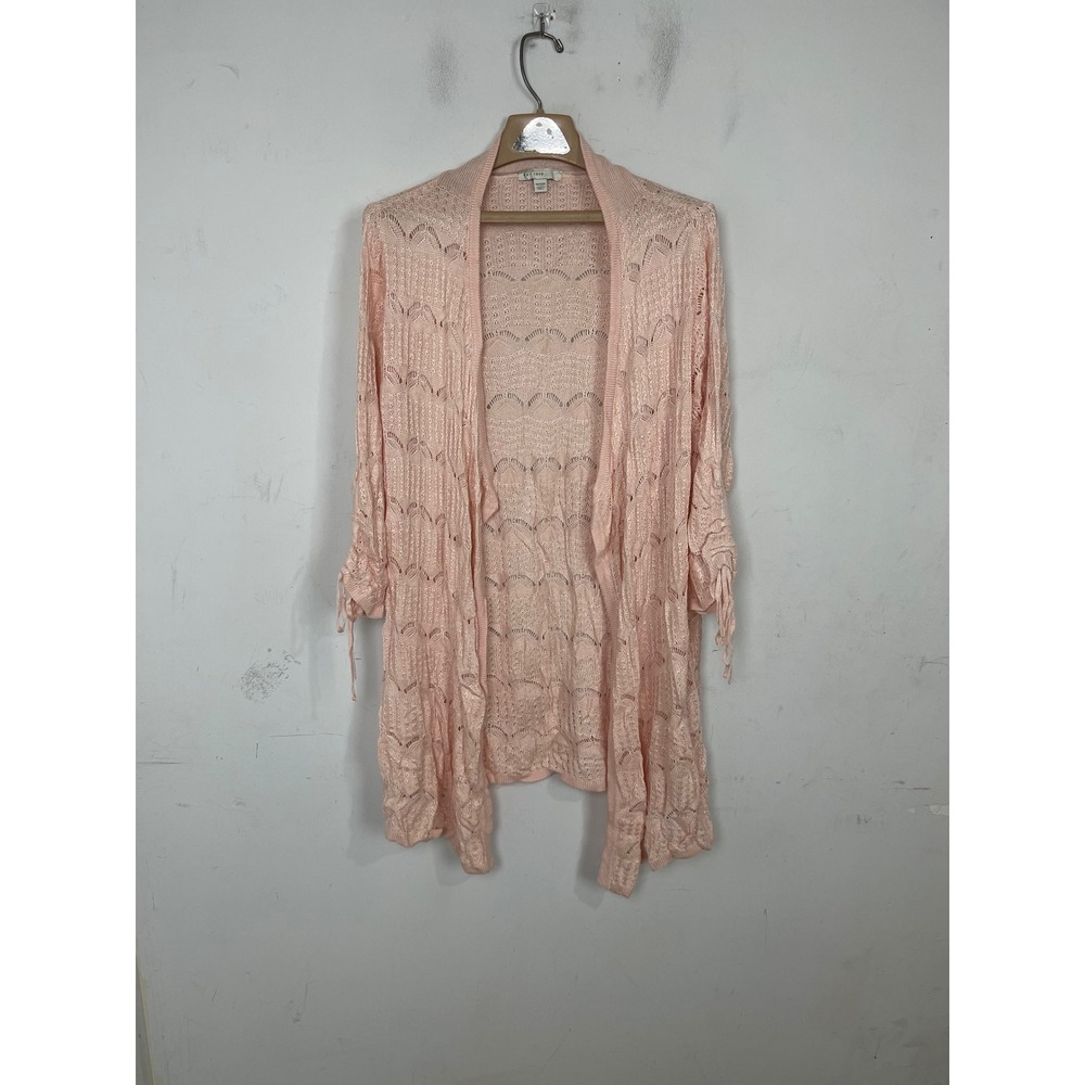 Catherines EST 1946 Pink Pointelle Knit Open Front Cardigan Plus Size 14/16W
